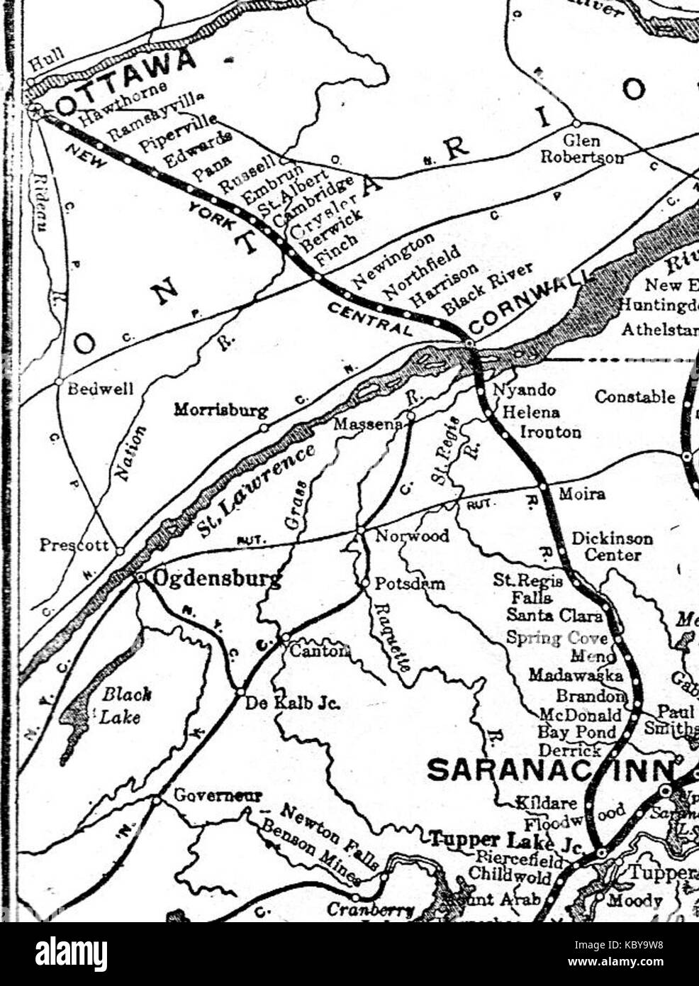 1915 New York e Ottawa MAPPA FERROVIARIA Foto Stock