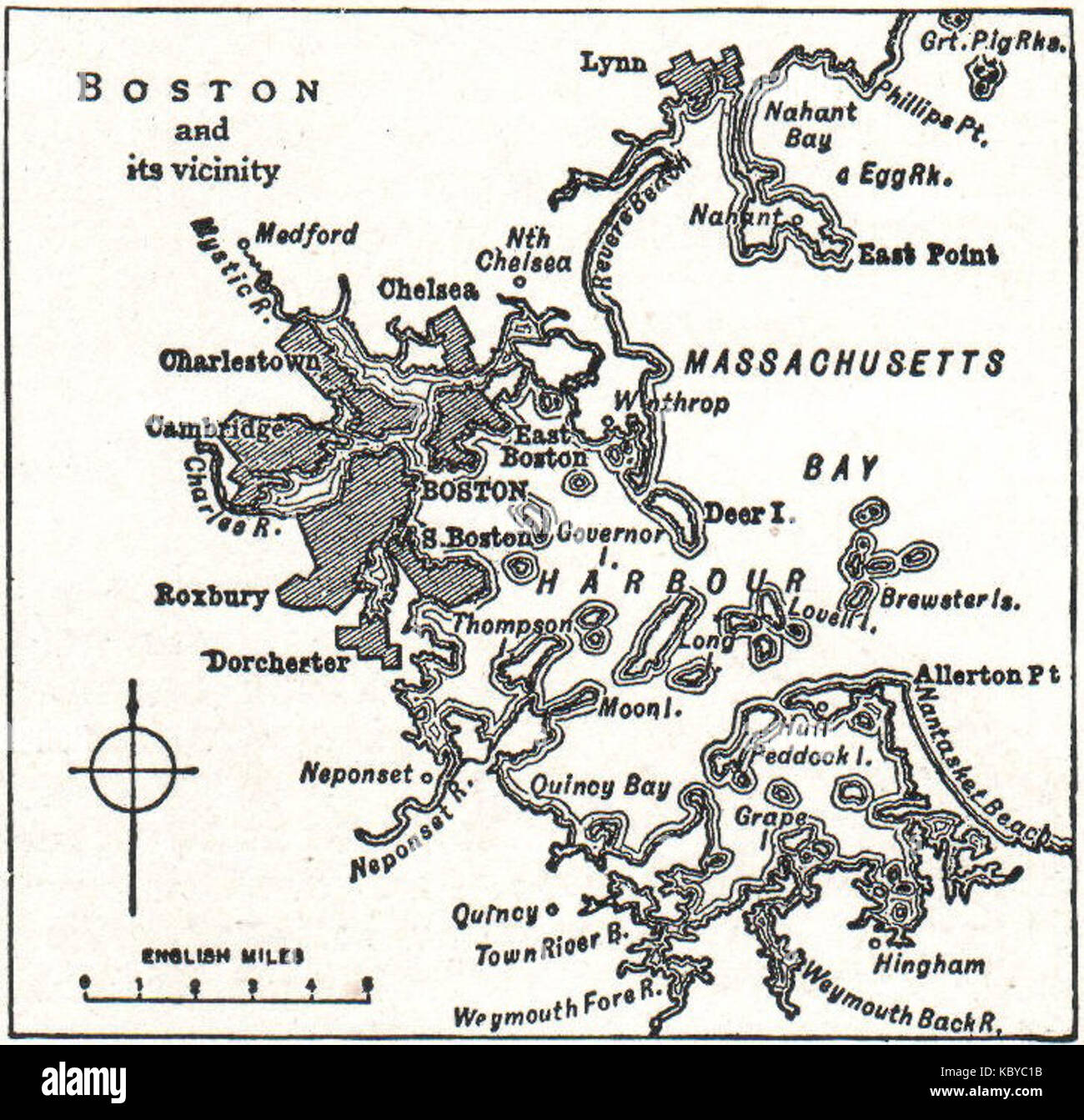 Mappa di Boston Massachusetts (1914) NSRW Foto Stock