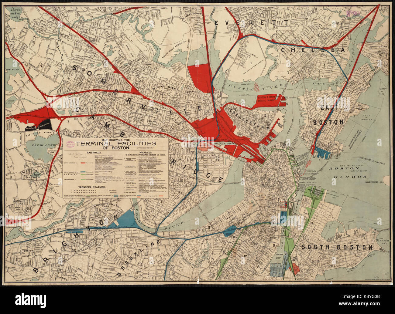 1902 Mappa che mostra il terminale strutture di Boston Foto Stock