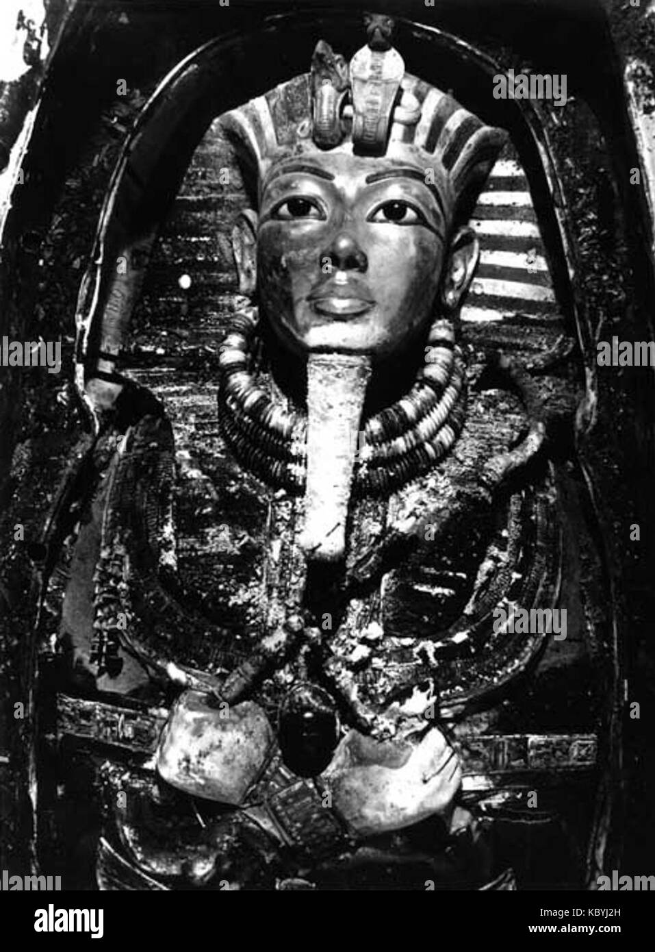 Tutankhamon's mask, Burton fotografia P0744, 1922 Foto Stock
