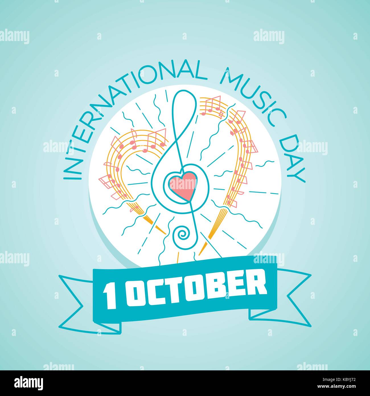 Calendario per ogni giorno nel mese di ottobre 1. greeting card. vacanze -giorno internazionale della musica. Icona in stile lineare Illustrazione Vettoriale