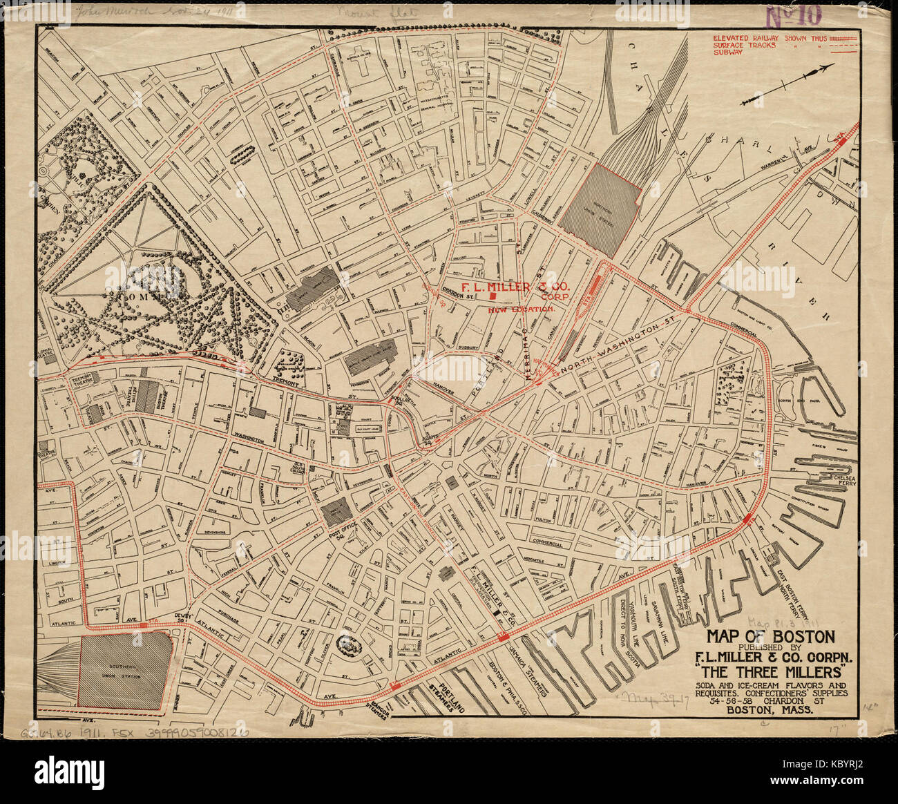 1911 Downtown Boston map Foto Stock