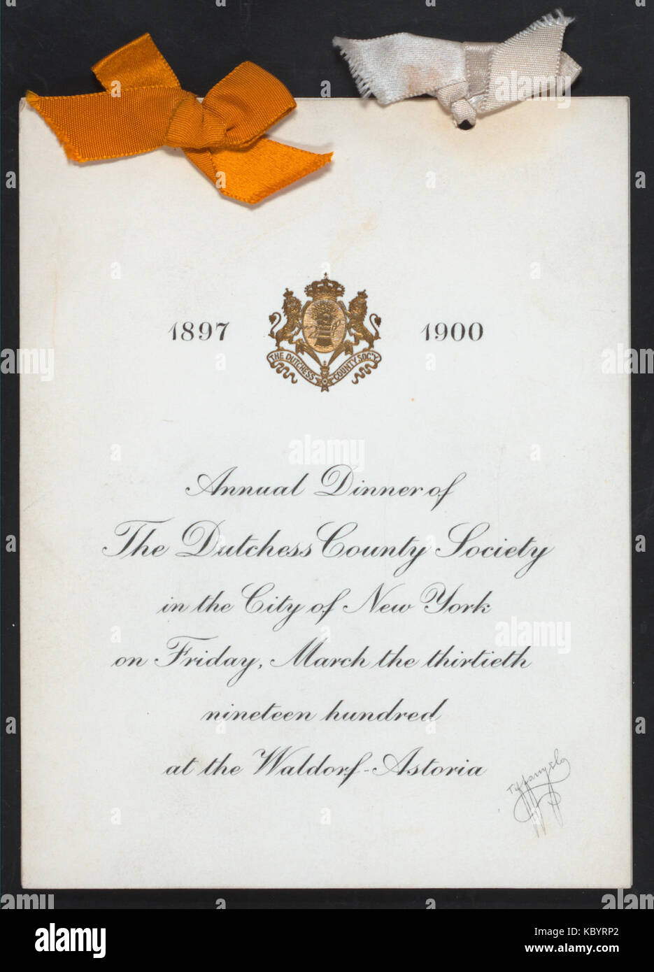 Una fotografia della terza cena annuale ospitata dalla Dutchess County Society al Waldorf Astoria Hotel di New York. L'evento è stato un importante incontro sociale per la comunità locale. Foto Stock