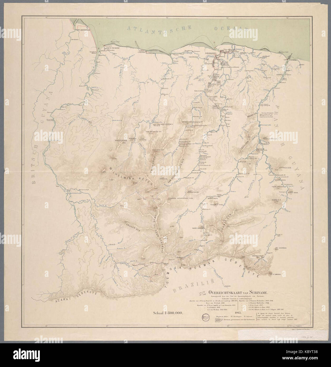Overzichtskaart van Suriname (1913) Foto Stock