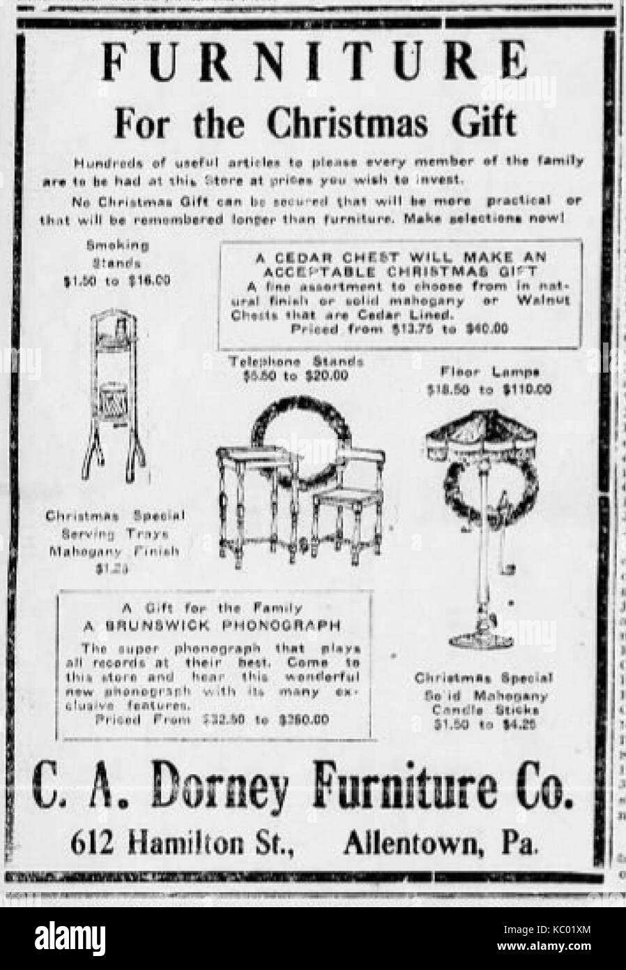 1918 C un arredamento Dorney Newspaper Ad Allentown PA Foto Stock