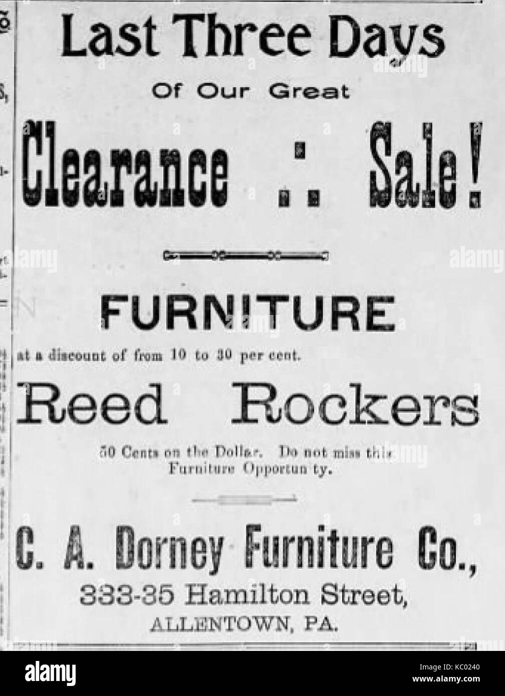 1895 C un Dorney Newspaper Ad Allentown PA Foto Stock