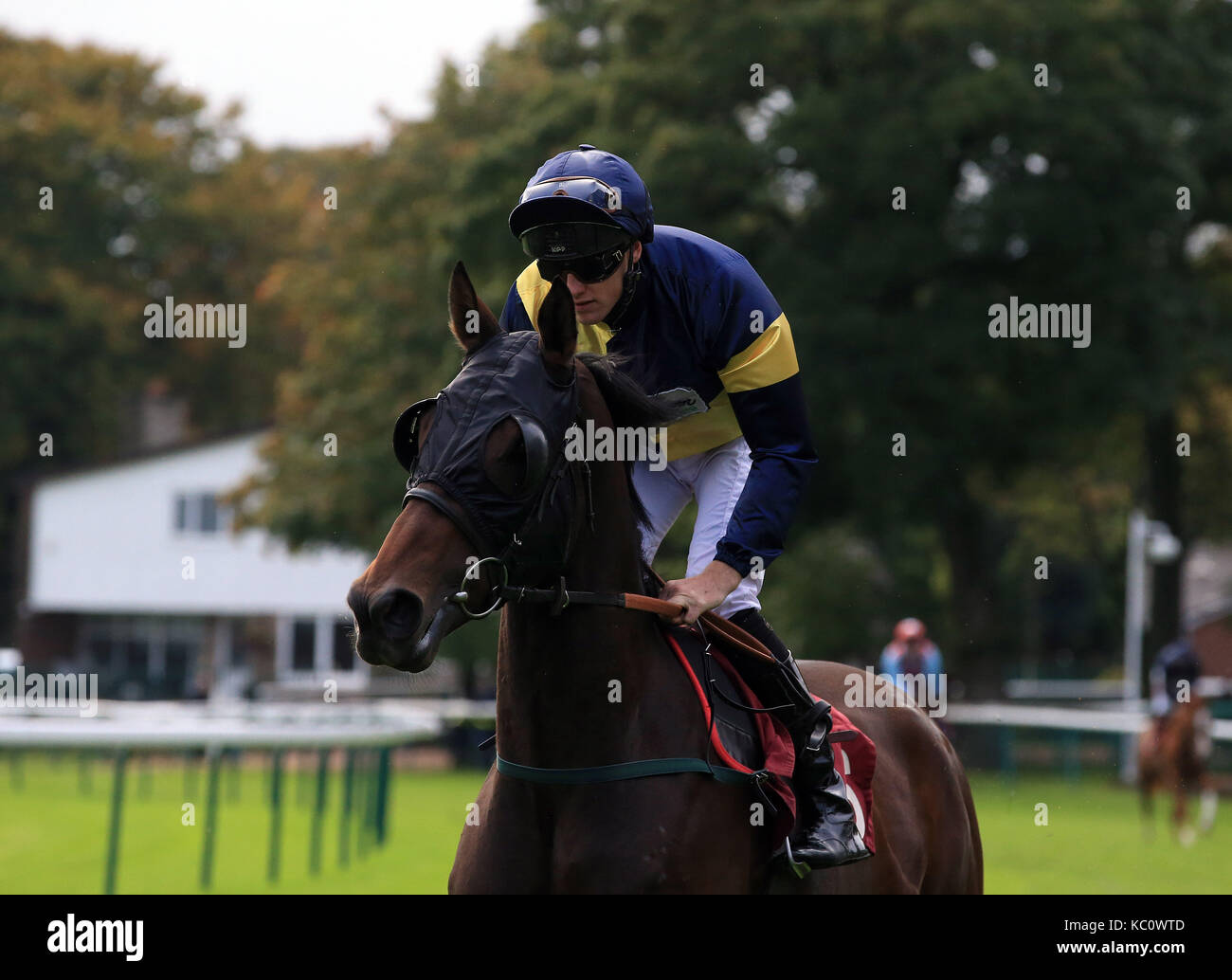 Maestro di ironia cavalcato da Phillip makin durante il 32rosso picchetti di handicap a Haydock Park Racecourse. press association foto. picture Data: sabato 30 settembre, 2017. vedere pa storia racing haydock. Photo credit dovrebbe leggere: clint hughes/filo pa Foto Stock