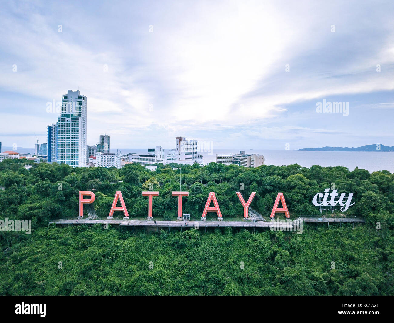 Vista aerea simbolo dell' etichetta di Pattaya in Thailandia Foto Stock