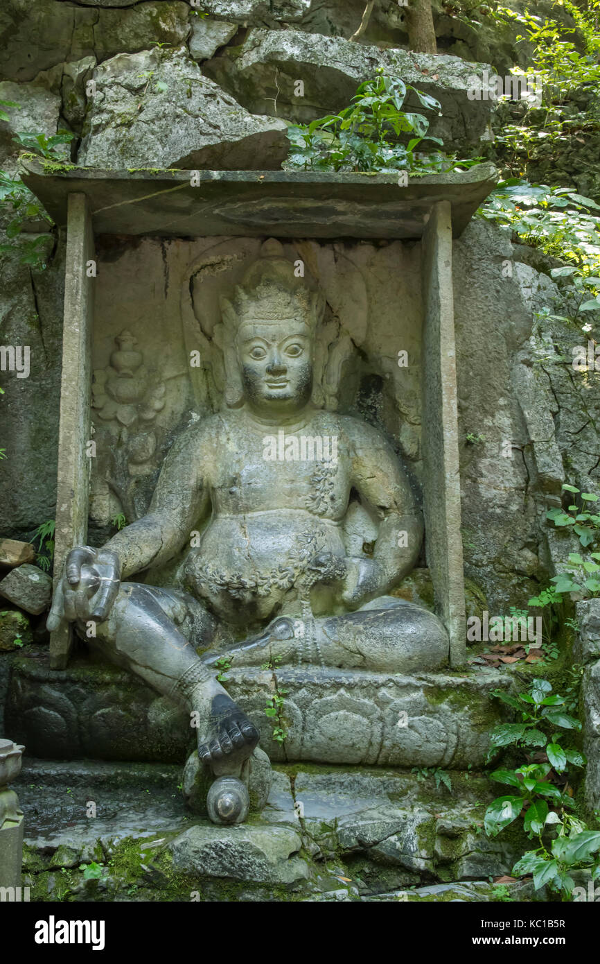 Rocce scolpite buddha a Tempio Lingyin, Hangzhou, Cina Foto Stock