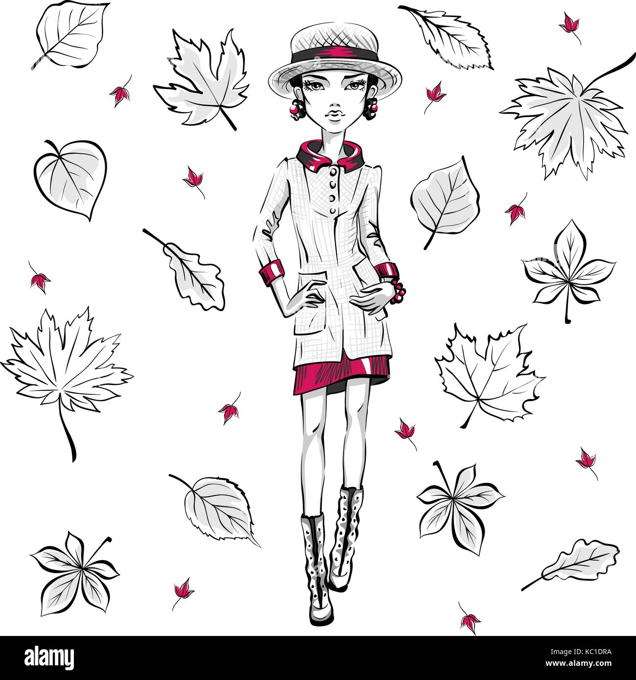 Vector moda ragazza in autunno Vesti Illustrazione Vettoriale
