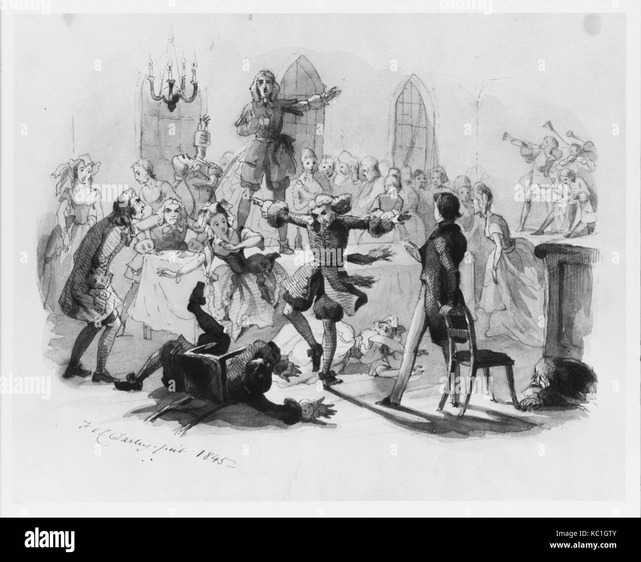 Una festa chiassosa, 1845, penna e marrone e nero inchiostro, spazzola e lavaggio, oltre la grafite, foglio: 7 3/8 x 9 3/8 in. (18,7 x 23,8 cm Foto Stock