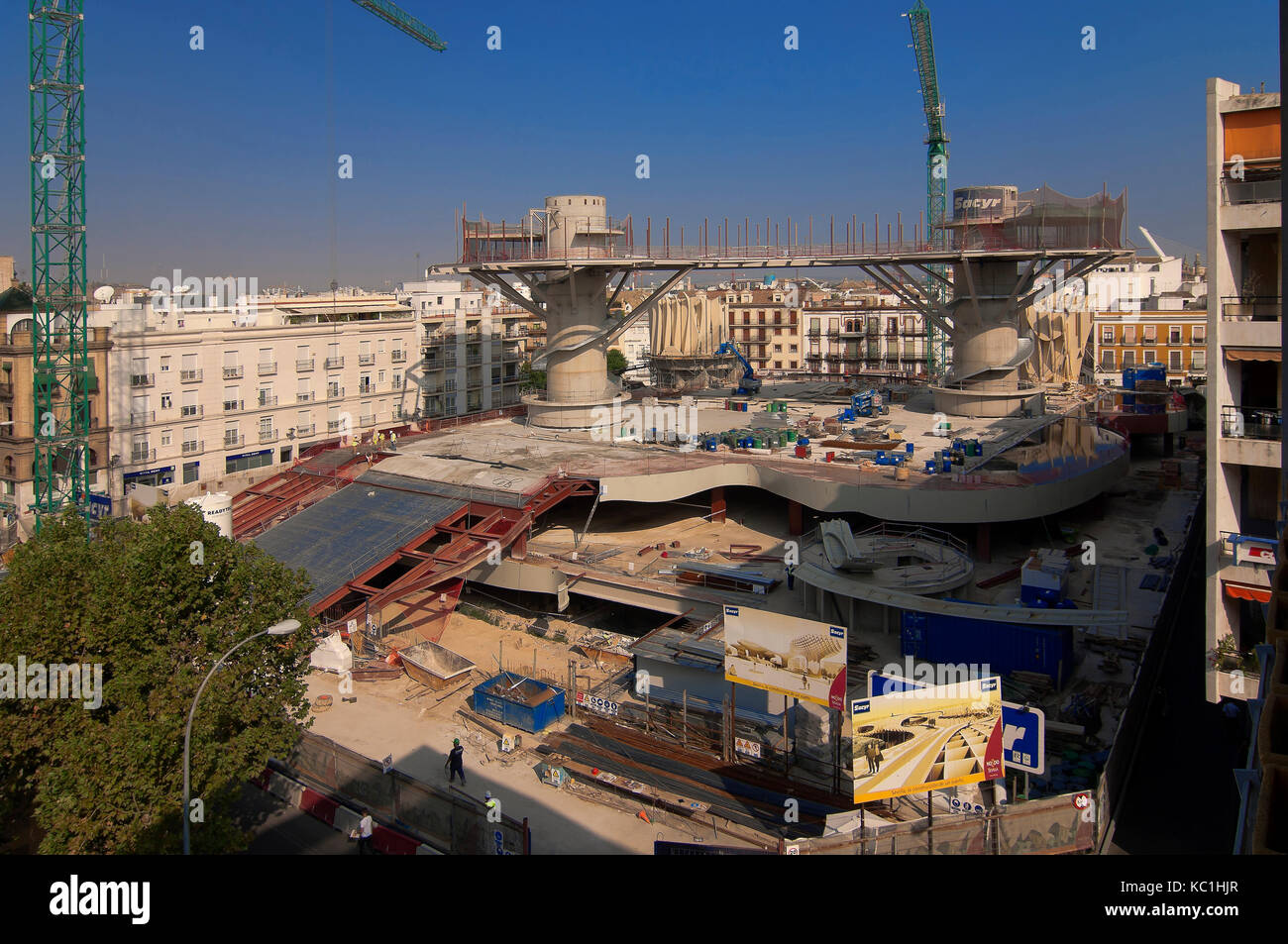 Costruzione di opere del Metropol parasol, Siviglia, regione dell'Andalusia, Spagna, Europa Foto Stock