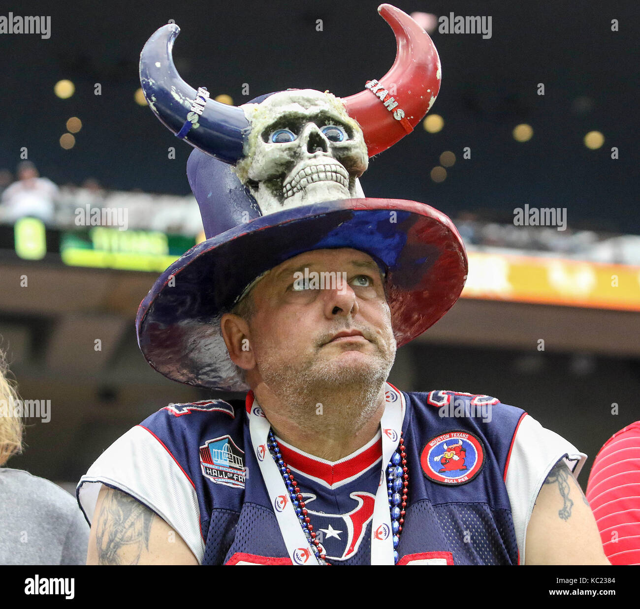 Houston, TX, Stati Uniti d'America. 1 Ott 2017. A Houston Texans ventola durante il gioco di NFL tra il Tennessee Titans e Houston Texans al NRG Stadium di Houston, TX. John Glaser/CSM/Alamy Live News Foto Stock