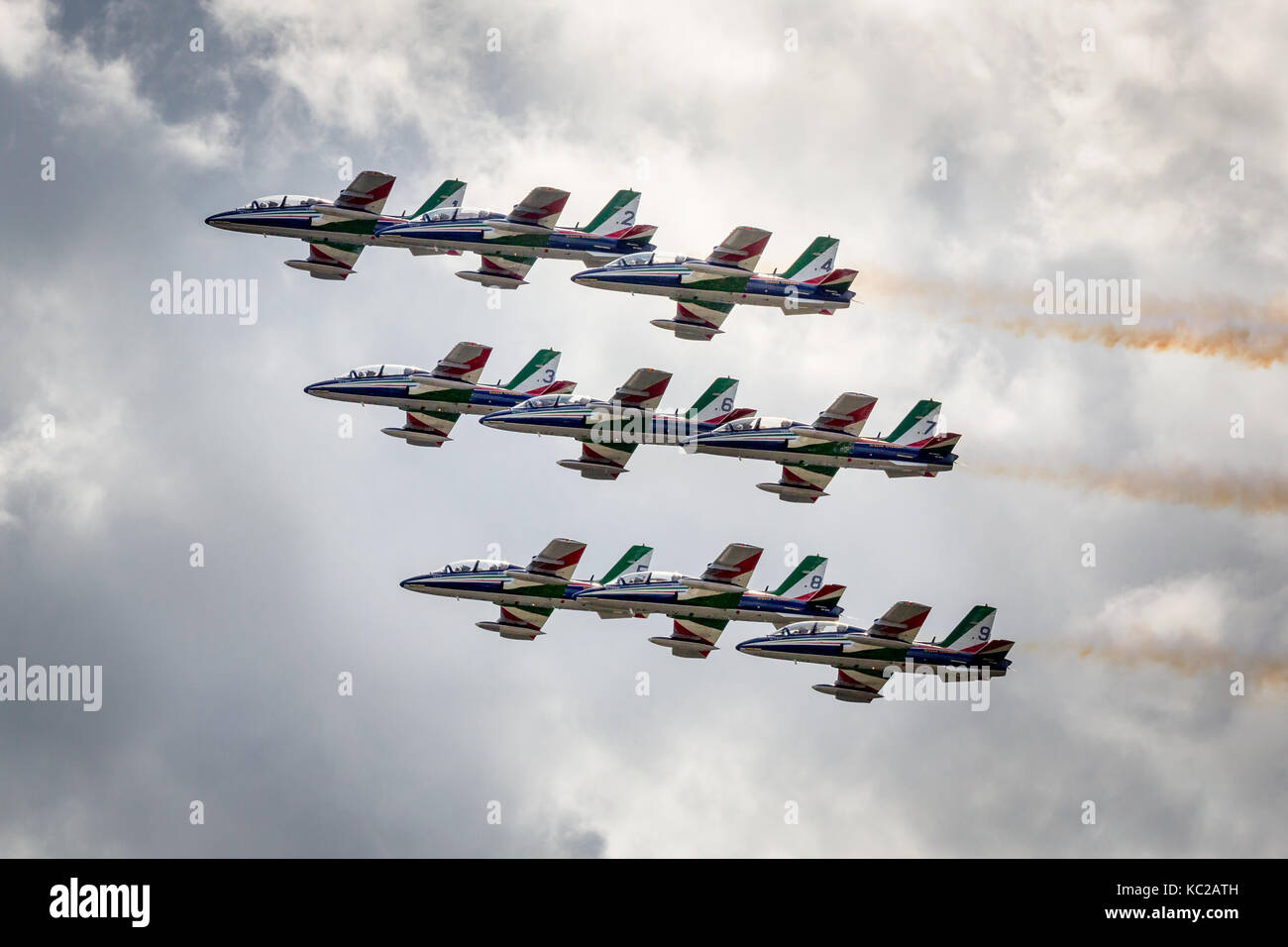 Frecce Tricolori, il team acrobatico della Forza Aerea Italiana, Airshow di Sion, Sion, Vallese, Svizzera Foto Stock