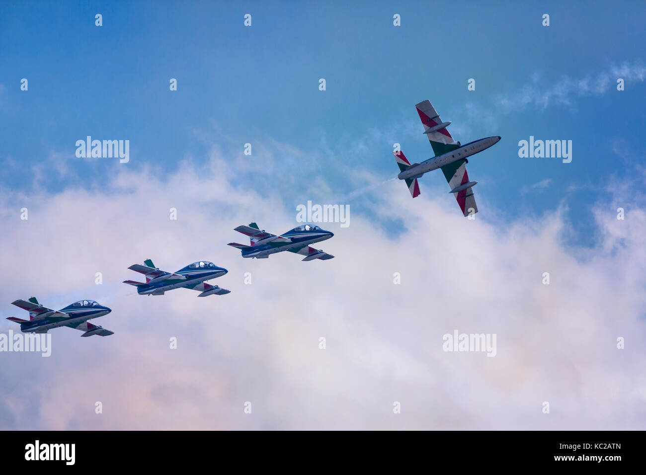 Frecce Tricolori, il team acrobatico della Forza Aerea Italiana, Airshow di Sion, Sion, Vallese, Svizzera Foto Stock