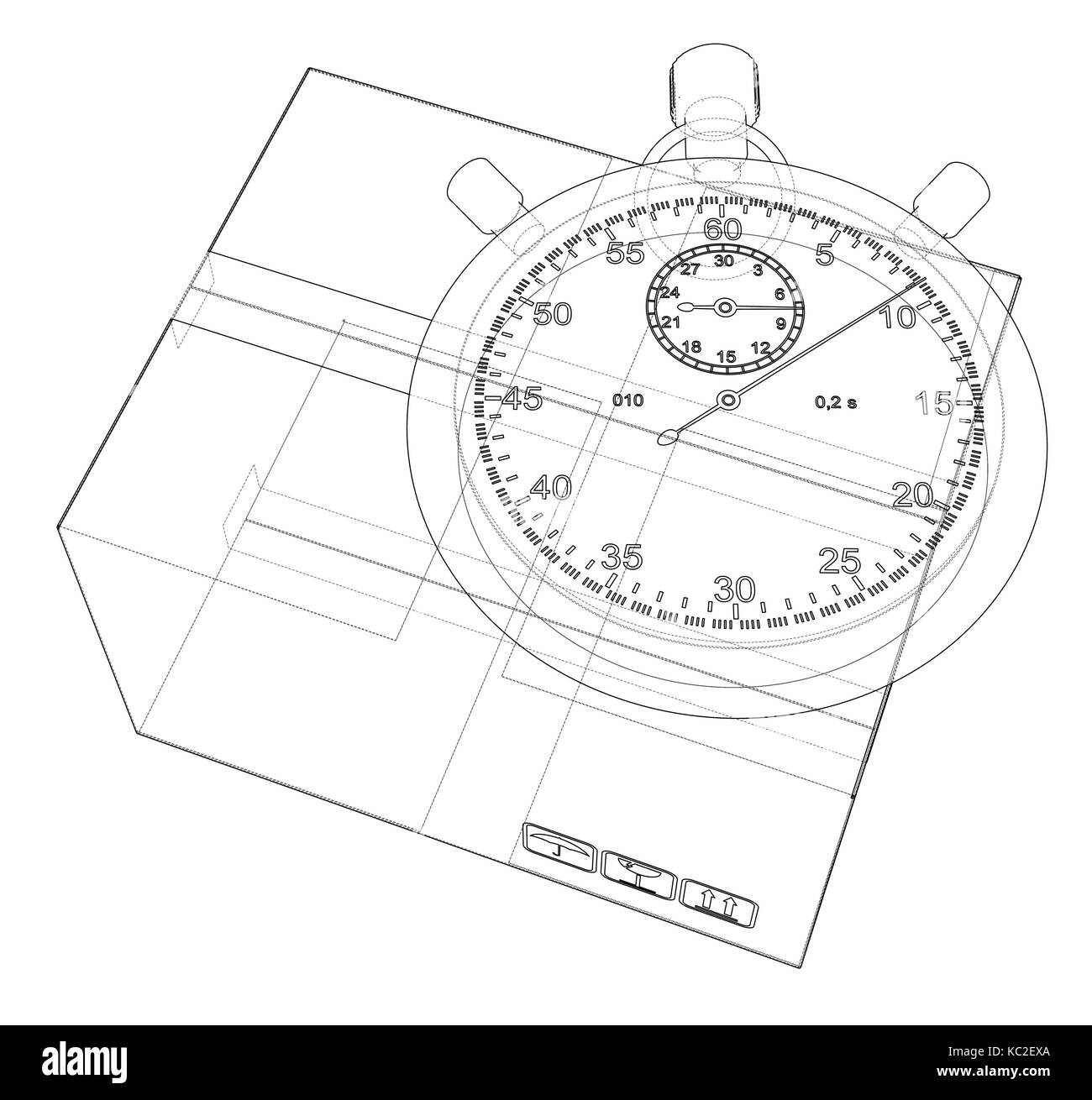 Cronometro con scatola di cartone sketch. vettore Illustrazione Vettoriale