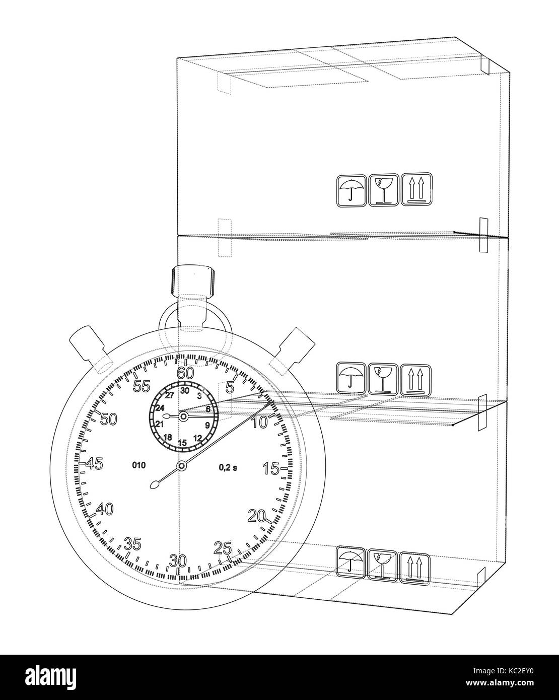 Cronometro con scatola di cartone sketch. vettore Illustrazione Vettoriale