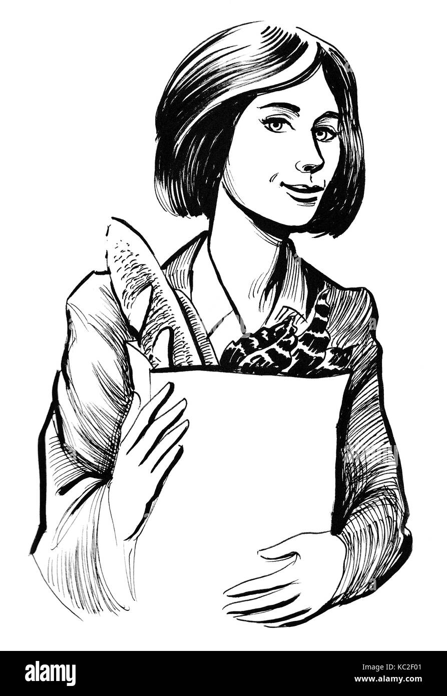 Donna con negozi di generi alimentari Foto Stock