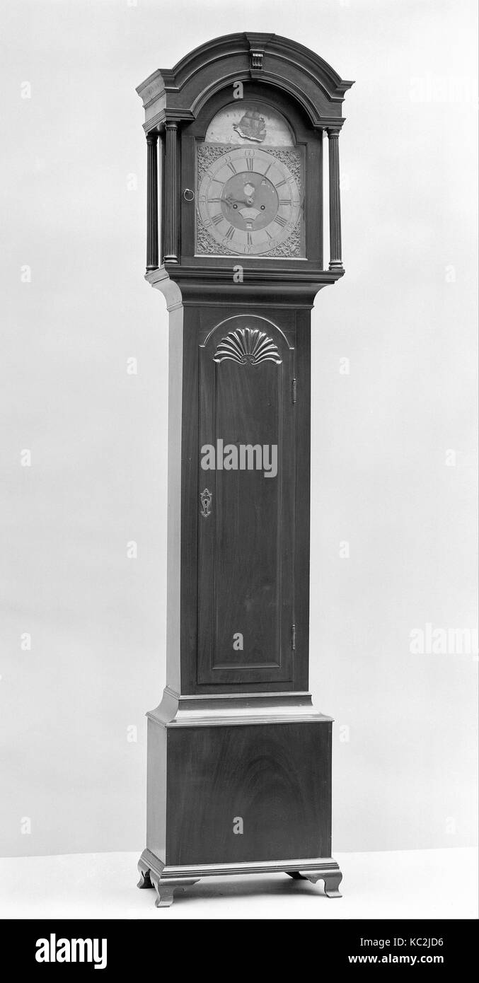 Tall orologio, 1750-60, realizzato a Boston, Massachusetts, Stati Uniti, americano, mogano, castagno, pino bianco, 91 3/8 x 21 1/8 x 1 Foto Stock