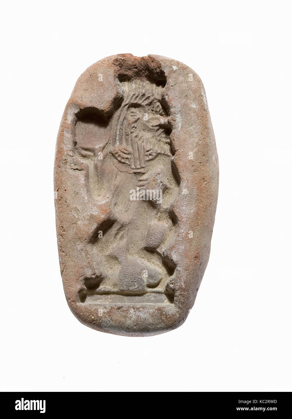 Stampo per un amuleto di Bes con un tamburello, ca. 1390-1353 A.C. Foto Stock