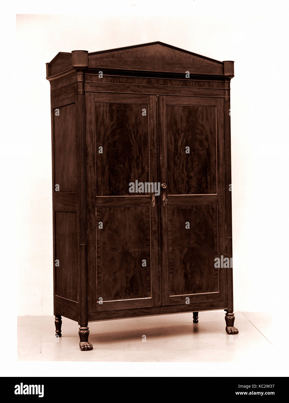 French press, 1810-15, realizzato a New York, New York, Stati Uniti, americano, mogano, impiallacciatura di mogano, ottone dorato con giallo Foto Stock