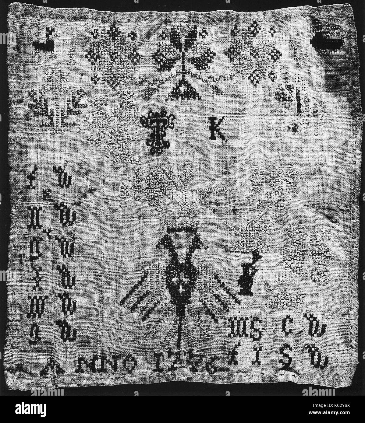 Campionatore, 1776, Olandese, seta sulla biancheria, H. 7 x W. 6 3/8 pollici (17,8 x 16,2 cm), Textiles-Embroidered Foto Stock