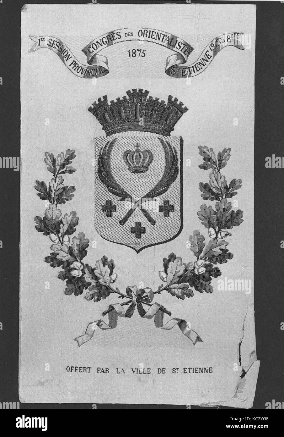 Pannello, 1875, francese Etienne, seta, H. 8 3/4 x W. 5 1/8 pollici (22,2 x 13,0 cm), Textiles-Woven Foto Stock