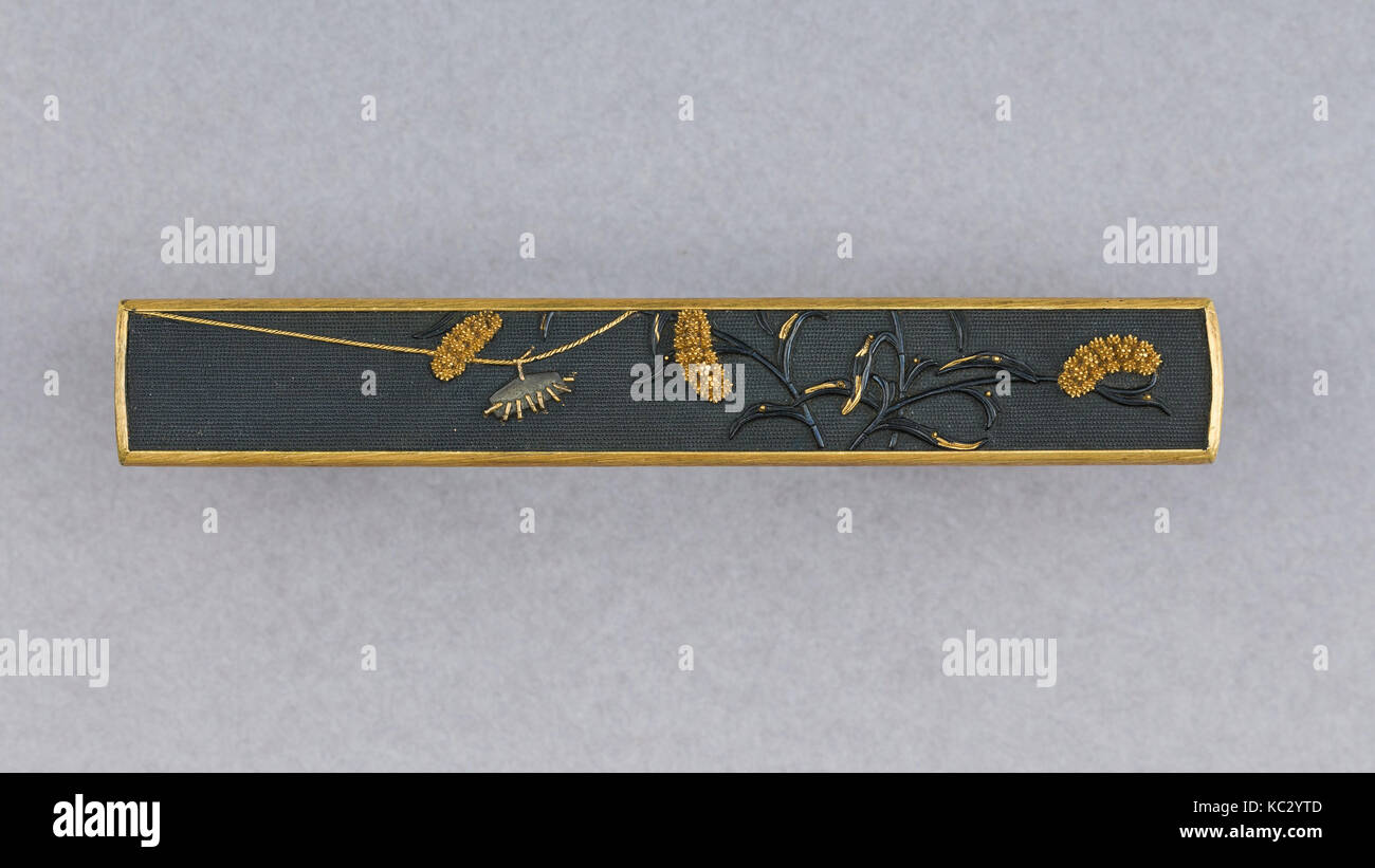 Coltello manico (Kozuka), secolo XIX, Giapponese, ferro, oro, rame-lega di argento (shibuichi), L. 3 13/16 in. (9,7 cm); W. 9/16 in Foto Stock