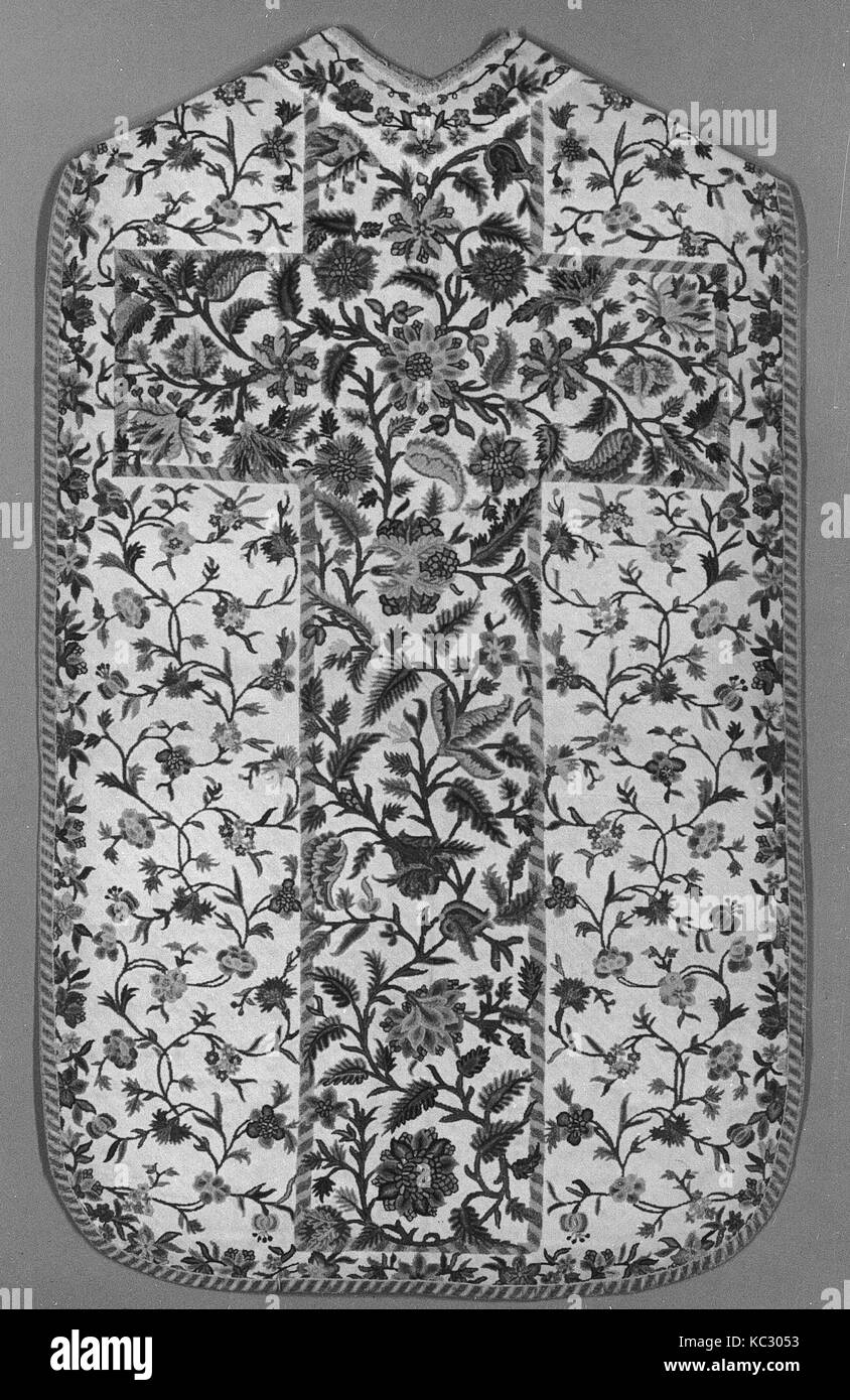 Casula, XVIII secolo, Francese, tela di lino e seta, L. 49 x W. 29 1/2 pollici (124,5 x 74,9 cm), Textiles-Embroidered Foto Stock