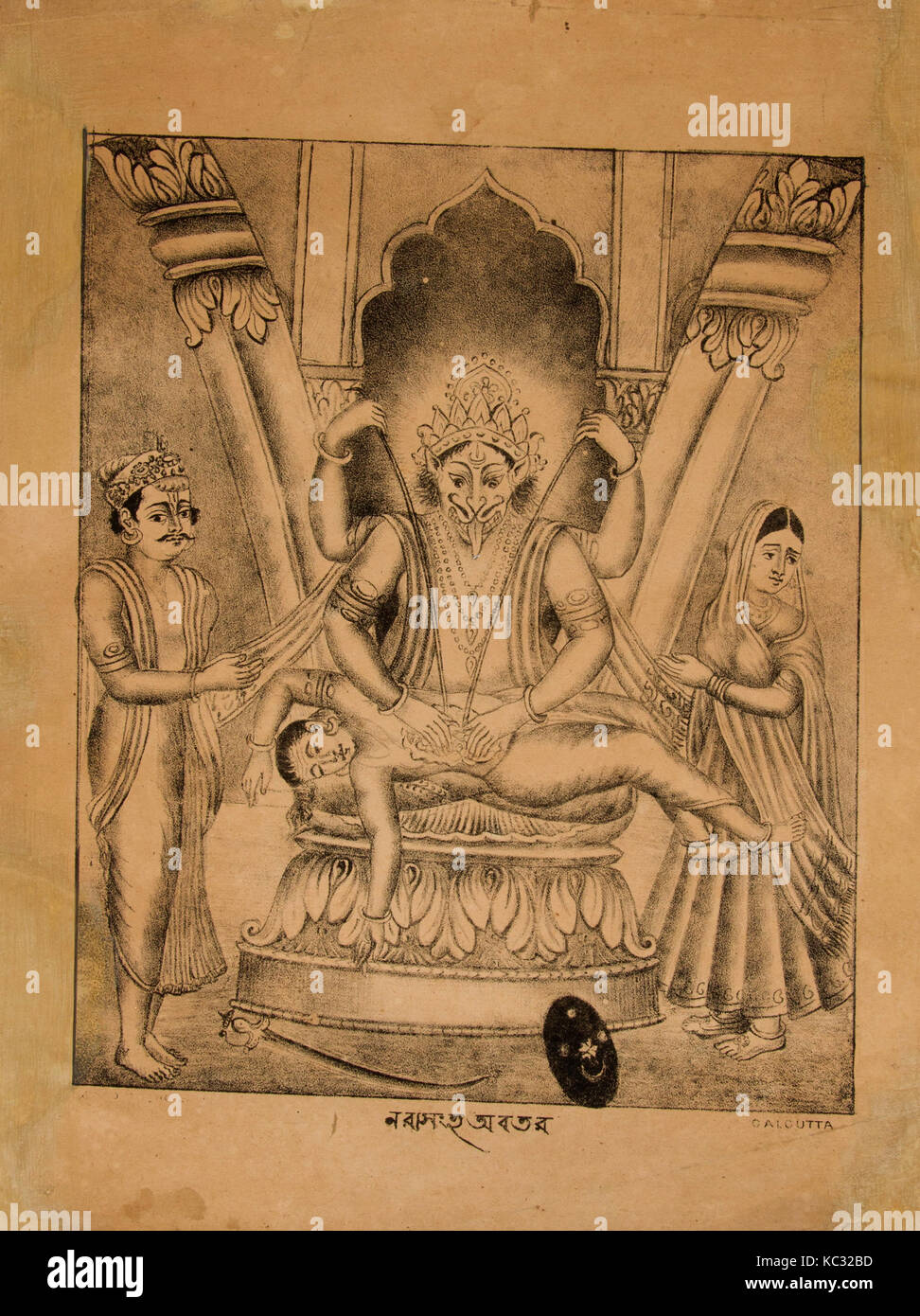 Narasimha uccide il Demon-King Hiranyakashipu, 1875-80 Foto Stock