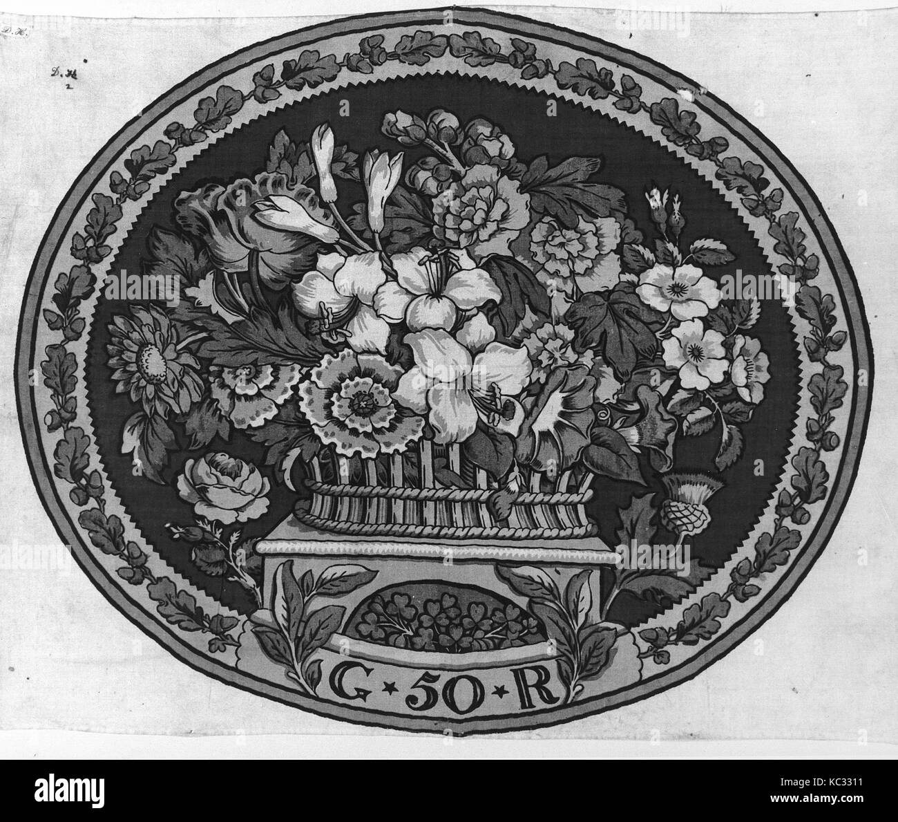 Medaglione, 1810, British, cotone, confermato: 20 1/2 × 26 3/8 in. (52,1 × 67 cm), Textiles-Printed Foto Stock