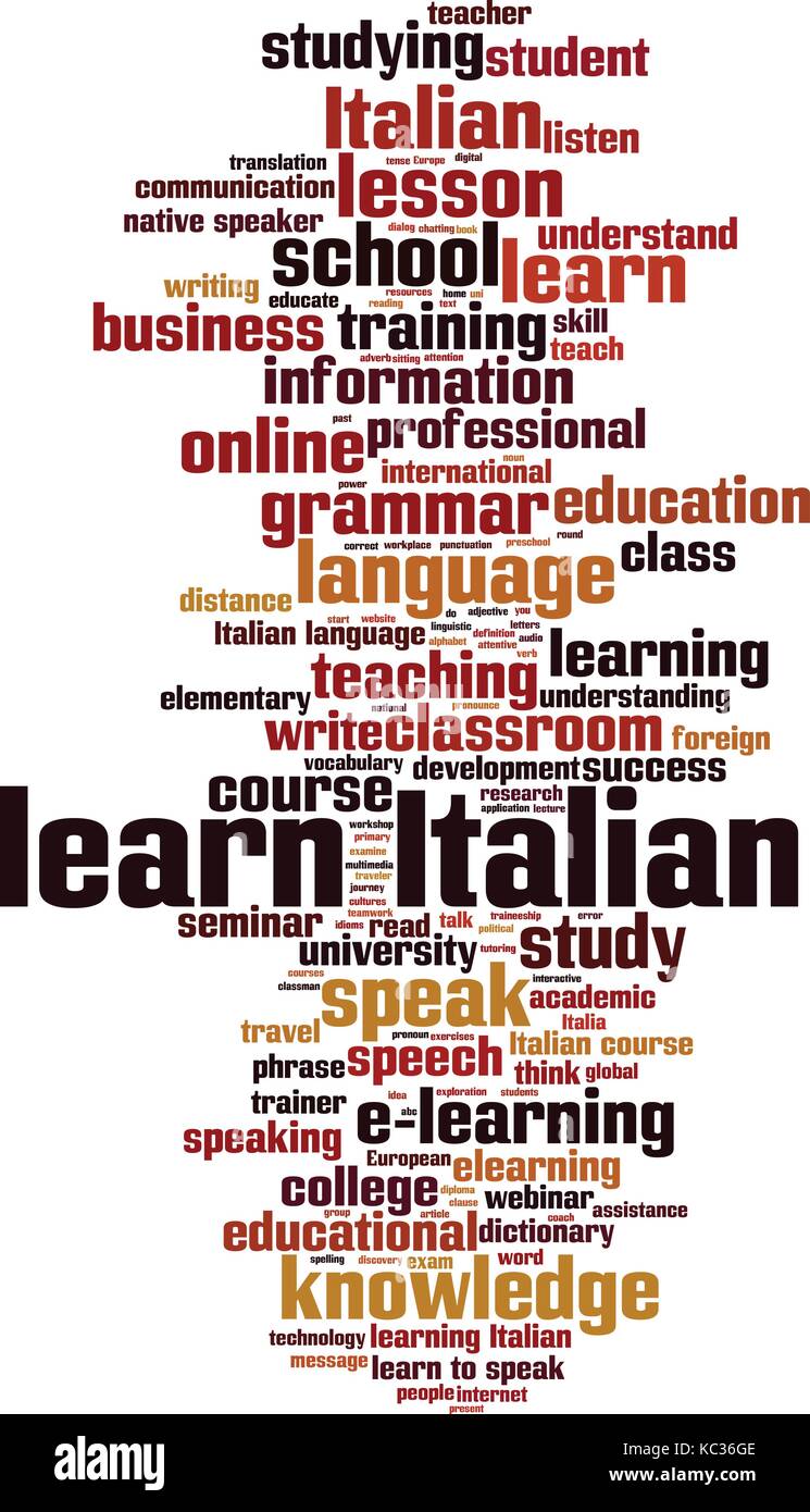Imparare la lingua italiana parola concetto cloud. illustrazione vettoriale Illustrazione Vettoriale