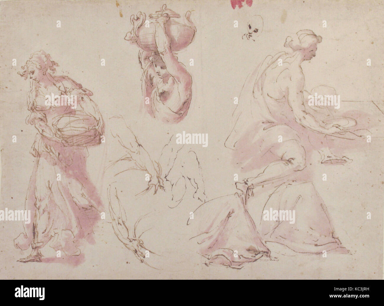 La figura studi: la donna che porta un cesto; donna che porta un vaso e la donna seduti ad un tavolo, Francesco Curia, 1565-1608 Foto Stock