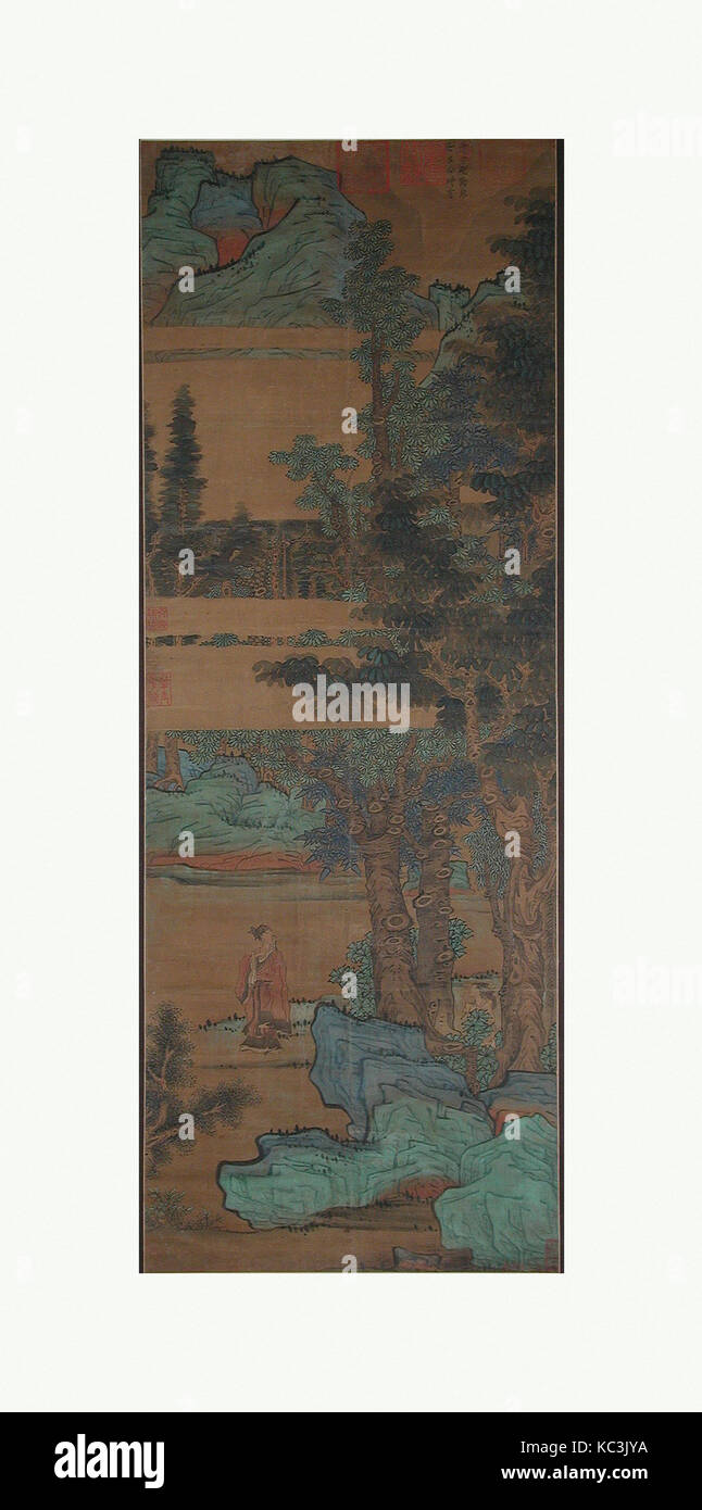 Il blu e il verde paesaggio con figura dopo Chen Hongshou, xx secolo Foto Stock
