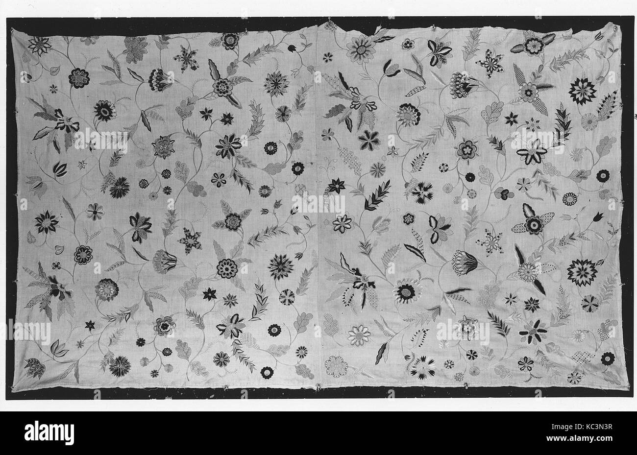 Gonna, inizio del XVIII secolo, British, lino, seta, L. 39 1/2 x W. 66 1/2 pollici (100,3 x 168,9 cm), Textiles-Embroidered Foto Stock