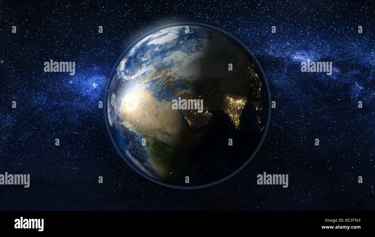 Il pianeta terra in nero e blu universo di stelle Foto Stock