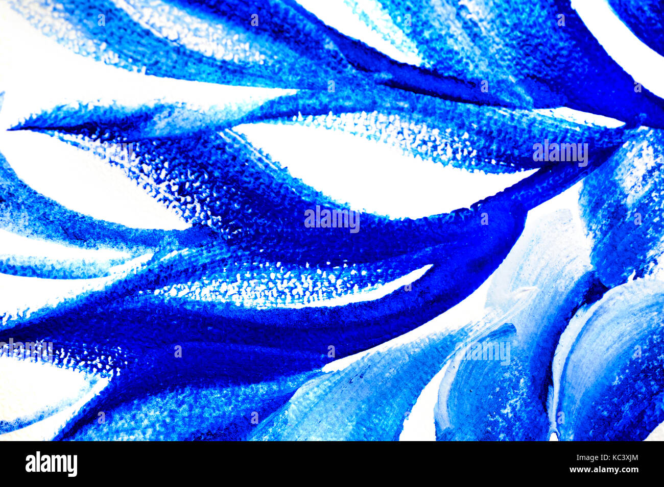 Disegno astratto spazzola in forma di foglie di vernice blu Foto Stock