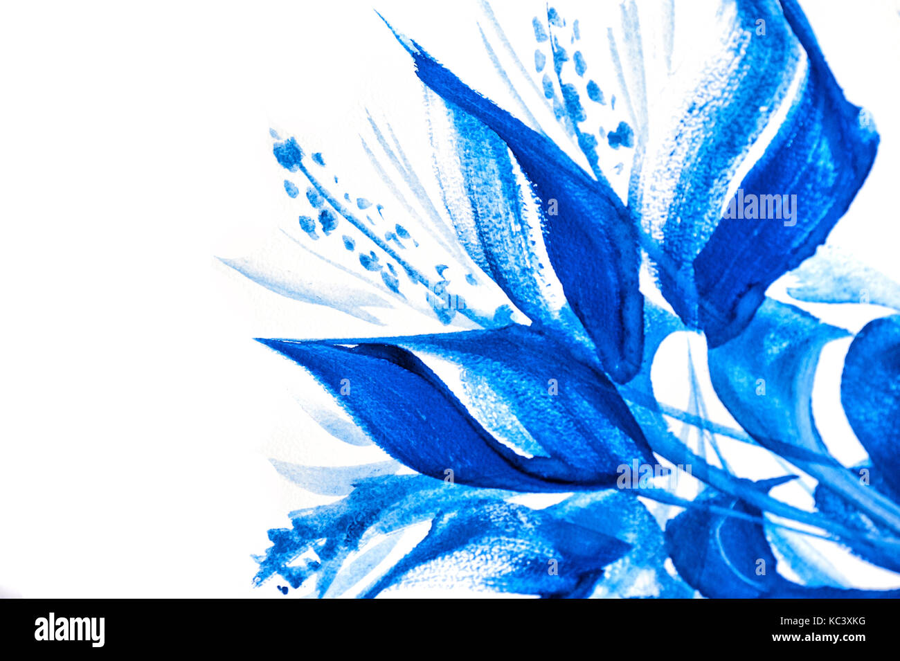 Disegno astratto spazzola in forma di foglie di vernice blu Foto Stock