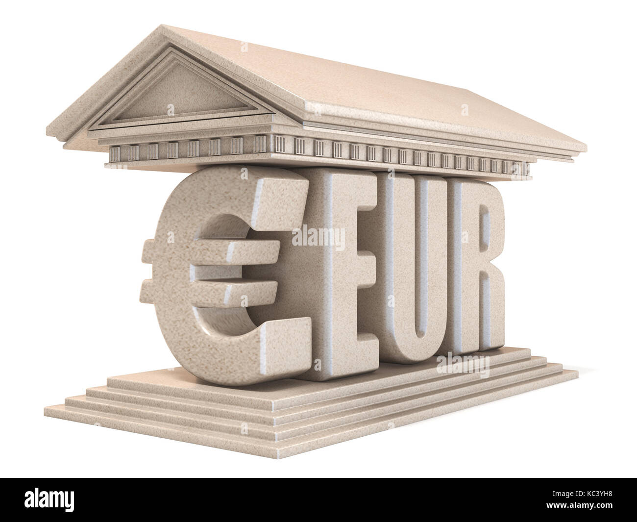 Euro EUR Valuta segno tempio 3D render illustrazione isolati su sfondo bianco Foto Stock