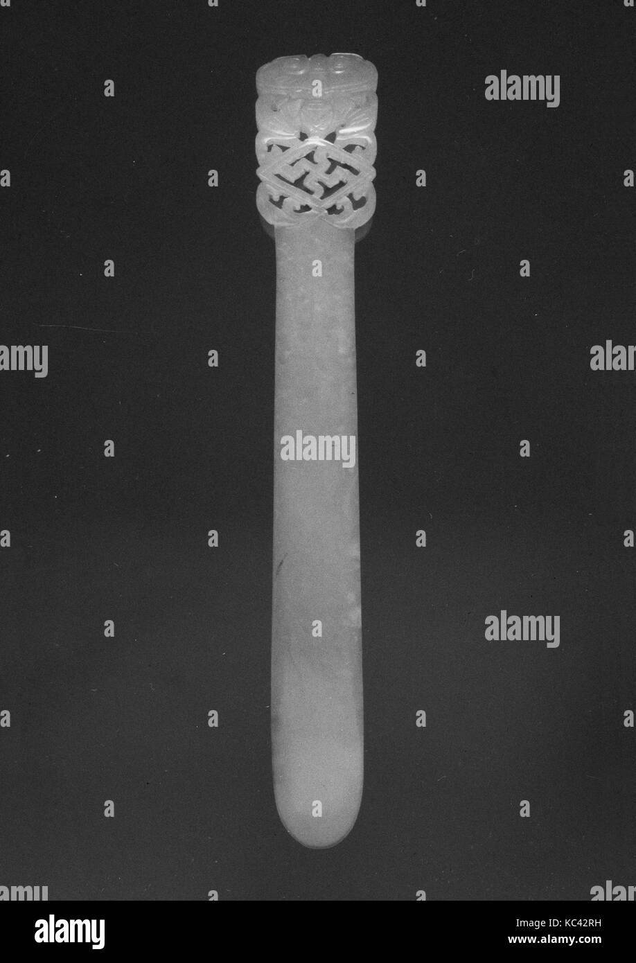 Forcina, secolo XIX, Cina, giada, L. 5 1/2 in. (14 cm); W. 3/4 in. (1.9 cm), Jade Foto Stock