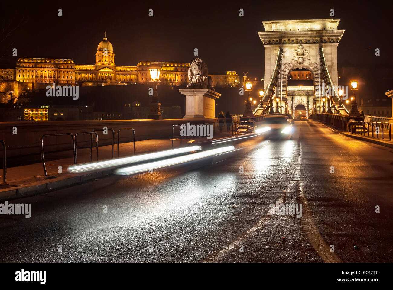 Il Ponte delle catene a Budapest di notte Foto Stock