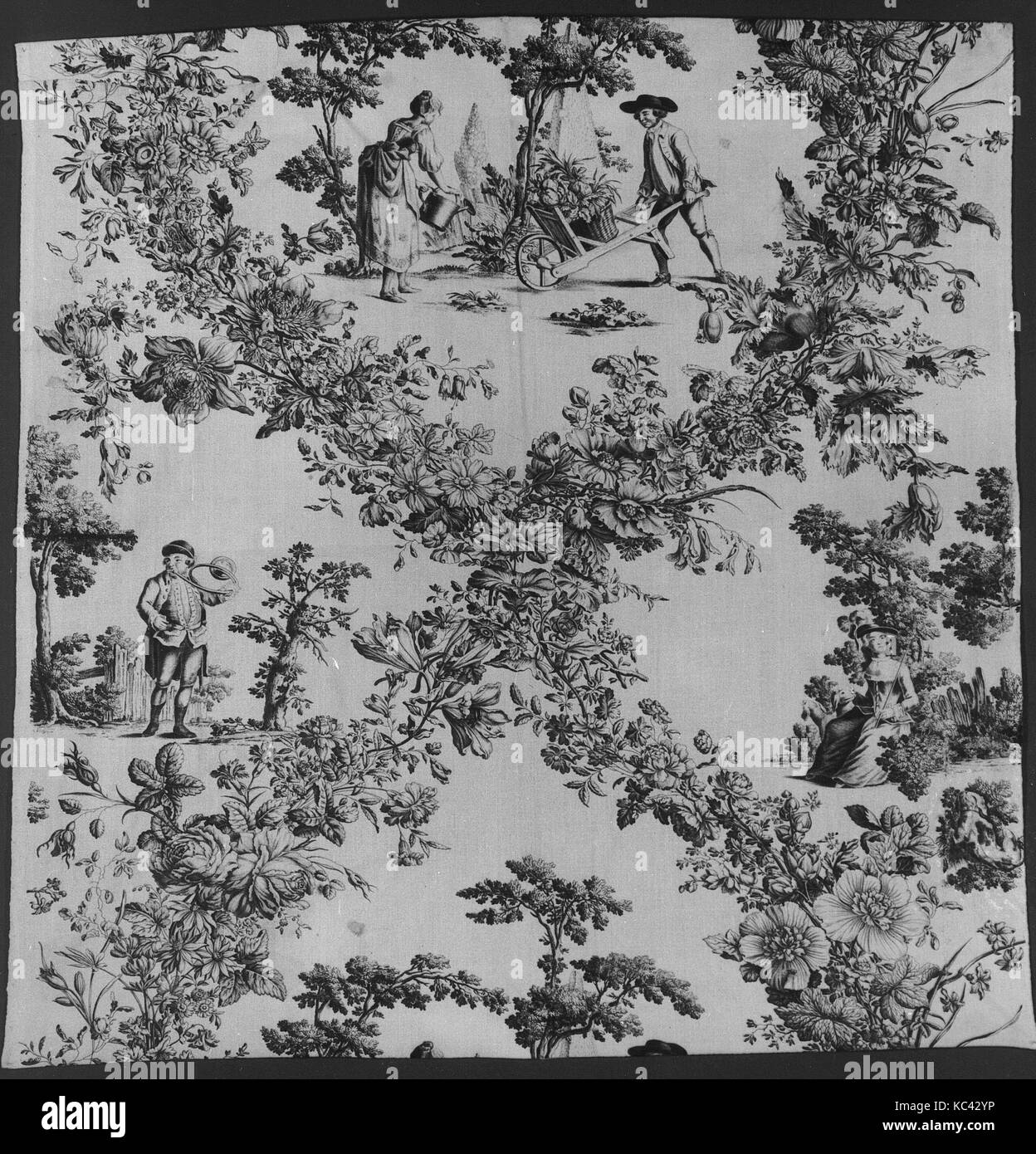 Pezzo, ca. 1775, British, Londra, cotone, L. 39 x W. 38 pollici (99,1 x 96,5 cm), Textiles-Printed Foto Stock