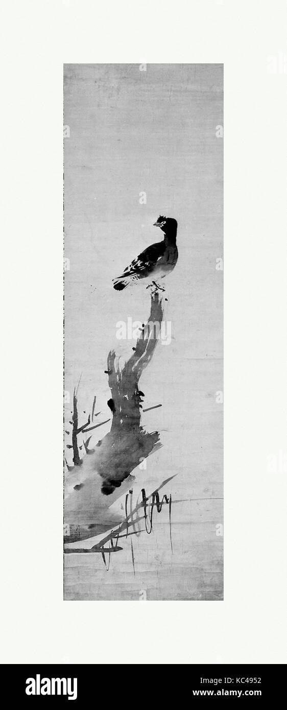 Bird su Tree (Haha-chō), periodo Muromachi (1392-1573), Giappone, appeso a scorrimento, inchiostro su carta, 40 1/2 x 12 in. (102,9 x 30,5 cm Foto Stock