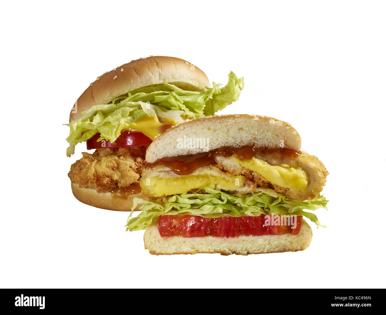 Deliziosi hamburger isolato su sfondo bianco Foto Stock