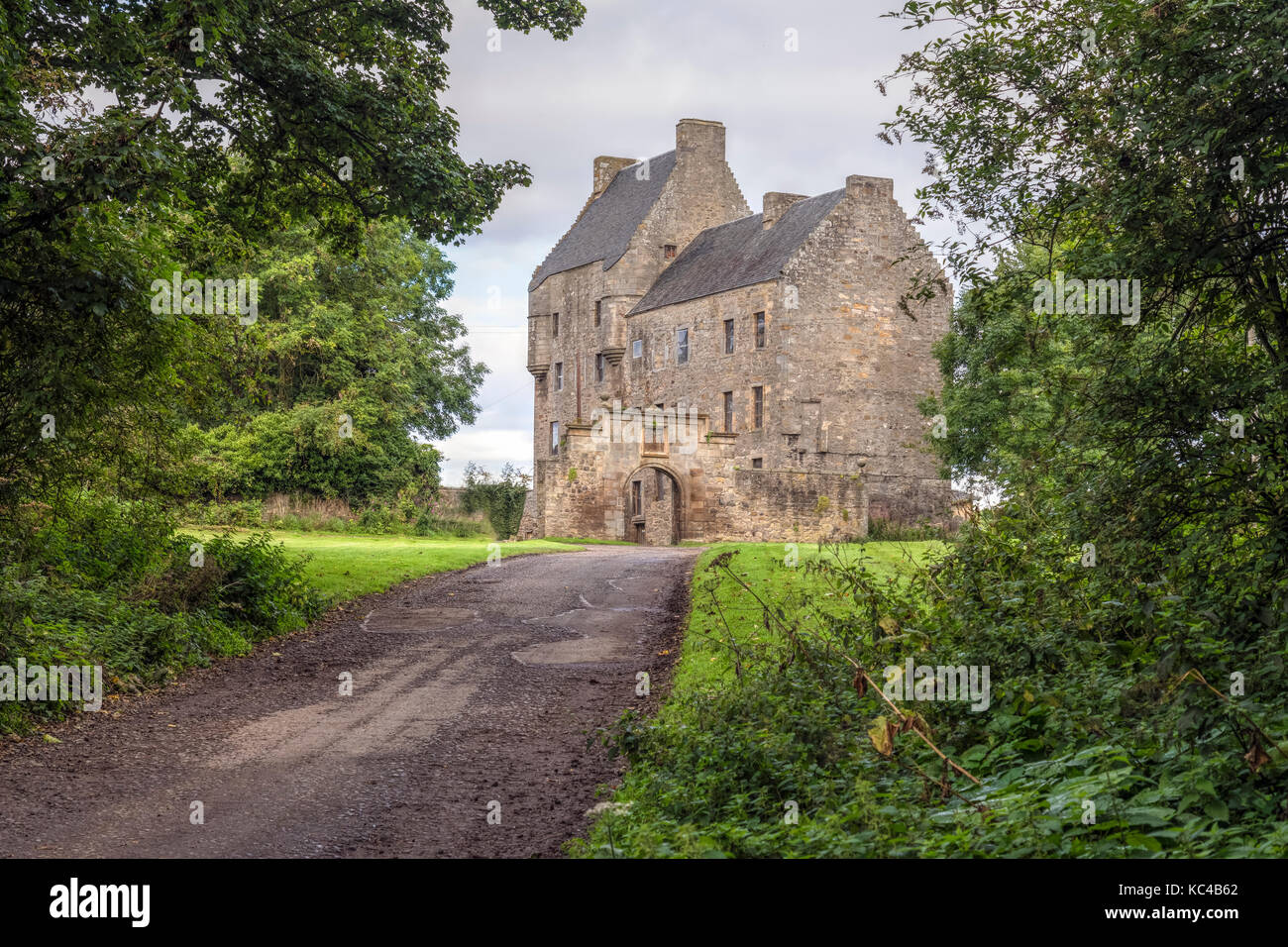 Il castello di Midhope, Lallybroch, Abercorn, West Lothian, Scozia, Regno Unito Foto Stock