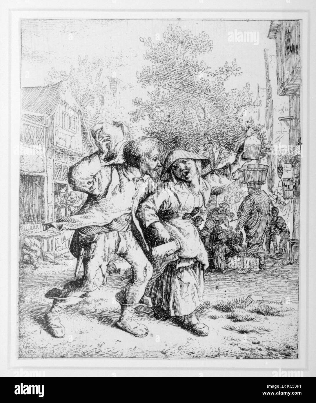 Il Drunken matura, 1685, attacco, immagine: 5 x 4 1/8 in. (12,7 x 10,5 cm), stampe, Cornelis Dusart (Olandese, Haarlem 1660-1704 Foto Stock