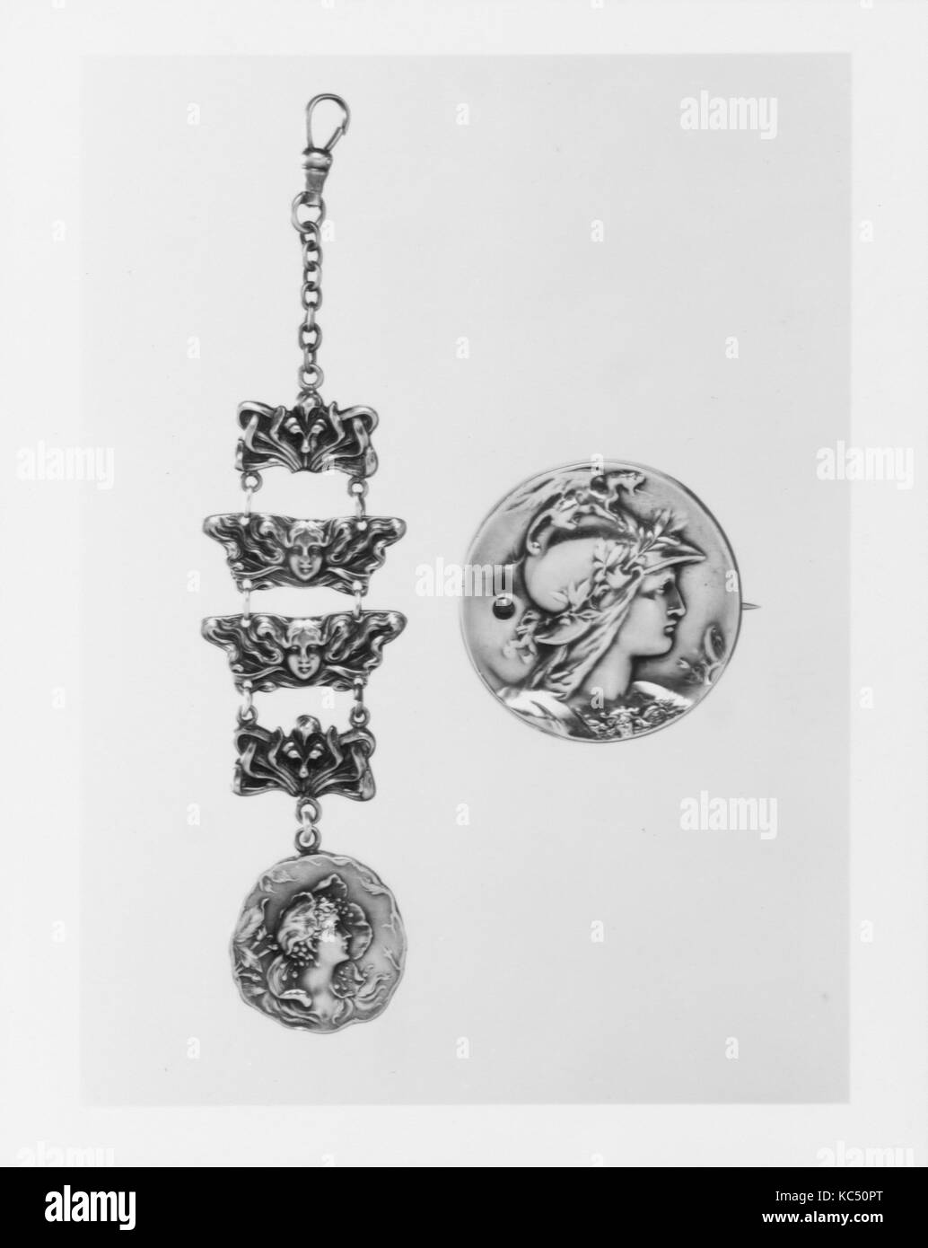 Catena di gilet, ca. 1900, realizzato in Newark, New Jersey, Stati Uniti,  American, argento, L. 6 1/4 in. (15,9 cm), gioielli, Unger Foto stock -  Alamy