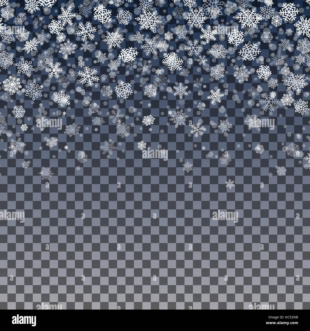 I fiocchi di neve caduta su sfondo trasparente Illustrazione Vettoriale