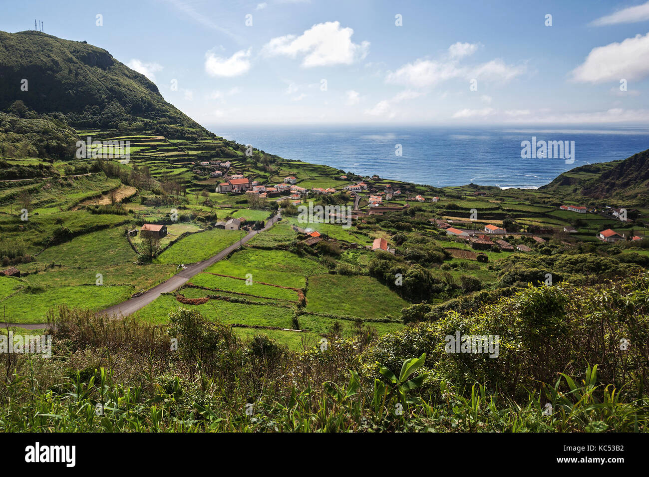 Vista di fajazinha, costa Ovest, sull isola di Flores, Azzorre, Portogallo Foto Stock