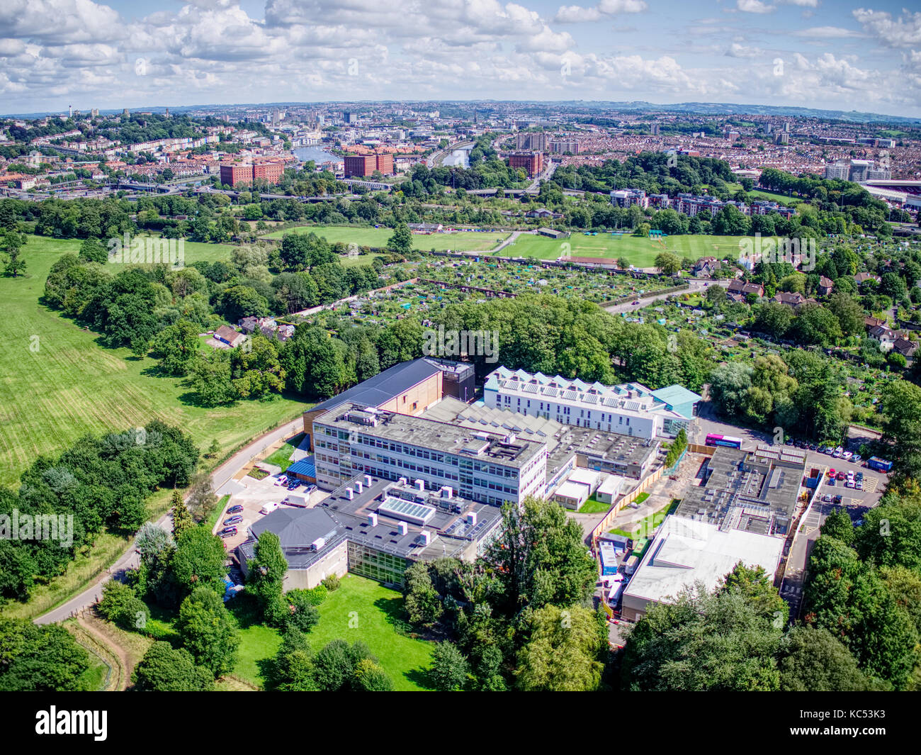 Vista aerea di Uwe Bower Ashton Campus per giorno, Ashton Court, Bristol Foto Stock